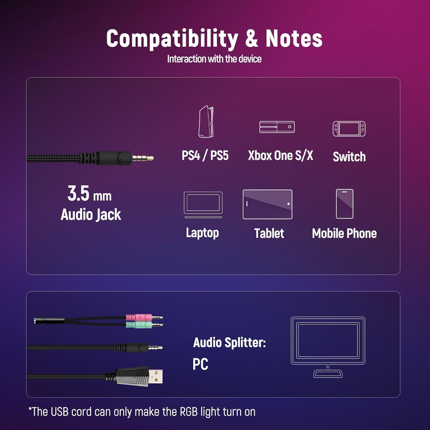 Ozeino Gaming Headset for Ps5 Ps4 PC, Over Ear Gaming Headphones with Noise Cancelling Microphone RGB Light, Deep Bass Stereo Sound Headset for Xbox Series X/S, Switch, Laptop, Mac, Phone