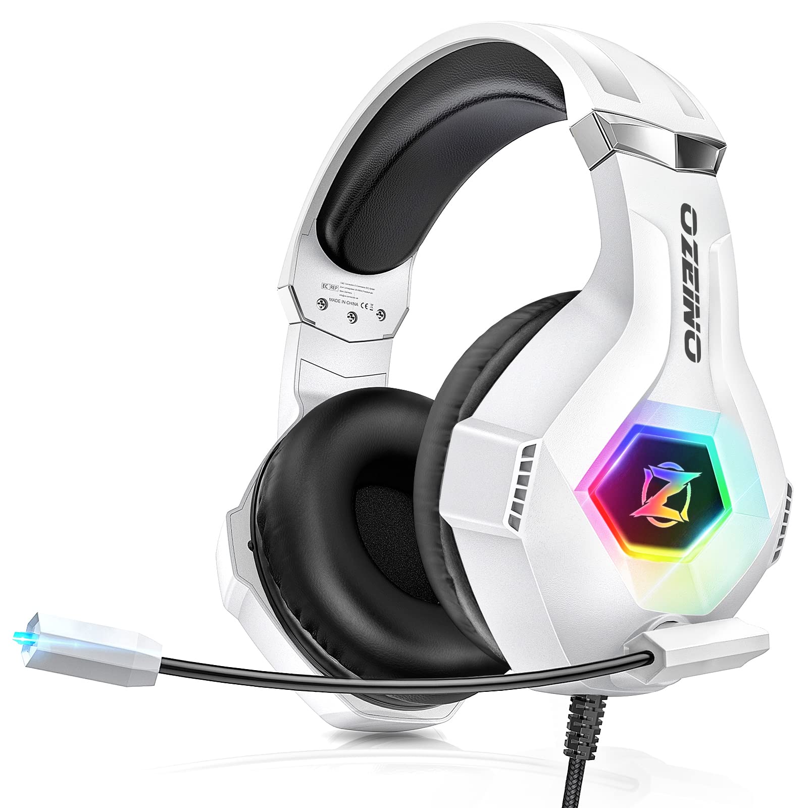Ozeino Gaming Headset for Ps5 Ps4 PC, Over Ear Gaming Headphones with Noise Cancelling Microphone RGB Light, Deep Bass Stereo Sound Headset for Xbox Series X/S, Switch, Laptop, Mac, Phone