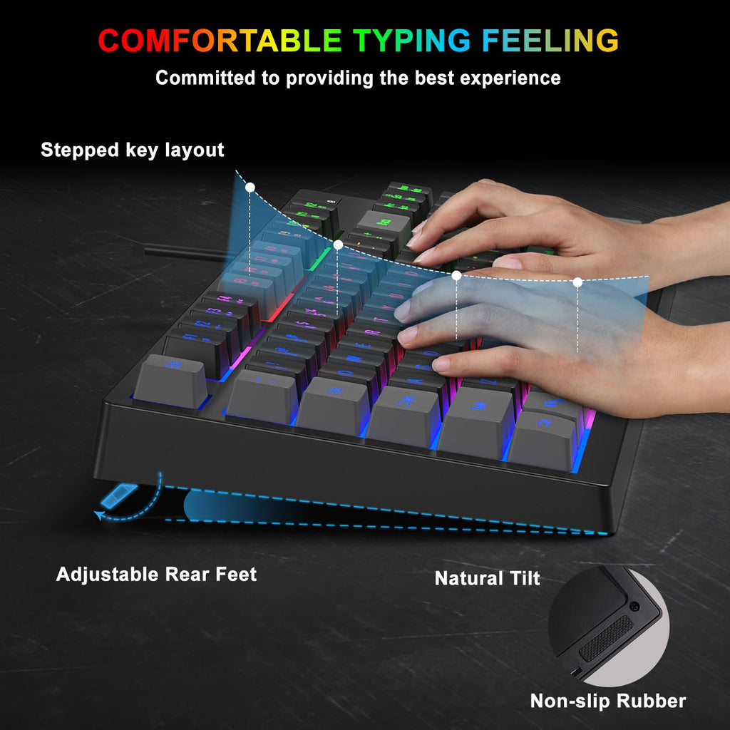 RGB 87 Keys Gaming Keyboard and Backlit Mouse Combo,BlueFinger USB Wired Rainbow Keyboard,Gaming Keyboard Set for Laptop PC Computer Game and Work