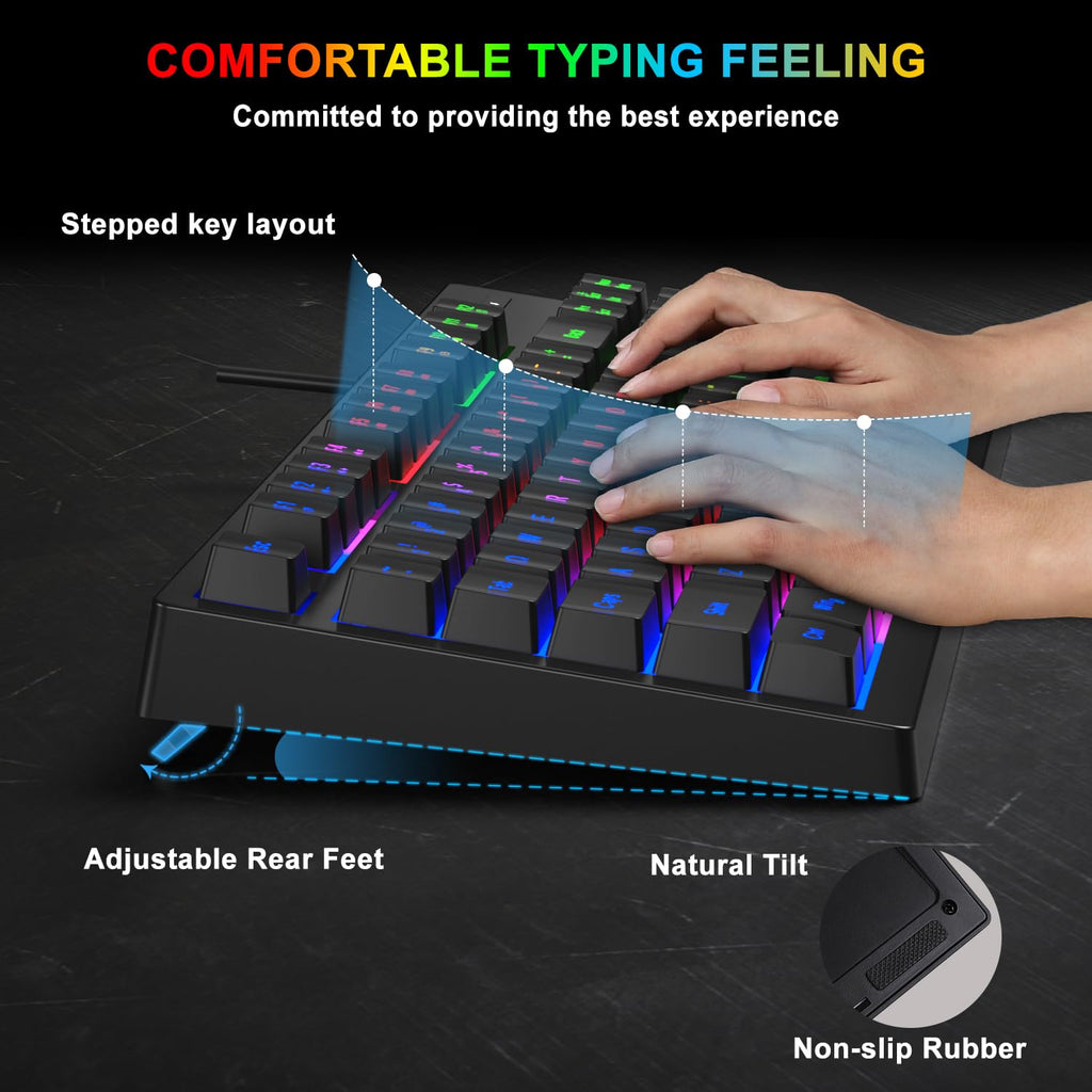 RGB 87 Keys Gaming Keyboard and Backlit Mouse Combo,BlueFinger USB Wired Rainbow Keyboard,Gaming Keyboard Set for Laptop PC Computer Game and Work