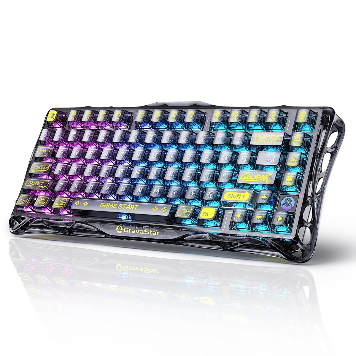 GravaStar Mercury K1 Lite Mechanical Gaming Keyboard, 75% Gasket Hot Swappable Custom Keyboard, Pre-lubed Linear Switches Mechanical Keyboard, RGB Backlit Wireless Keyboard - Transparent Black