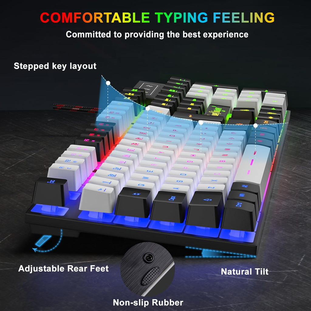 BlueFinger RGB Gaming Keyboard and Backlit Mouse Combo, USB Wired, LED Gaming Set for Laptop PC Computer Game and Work (Black)