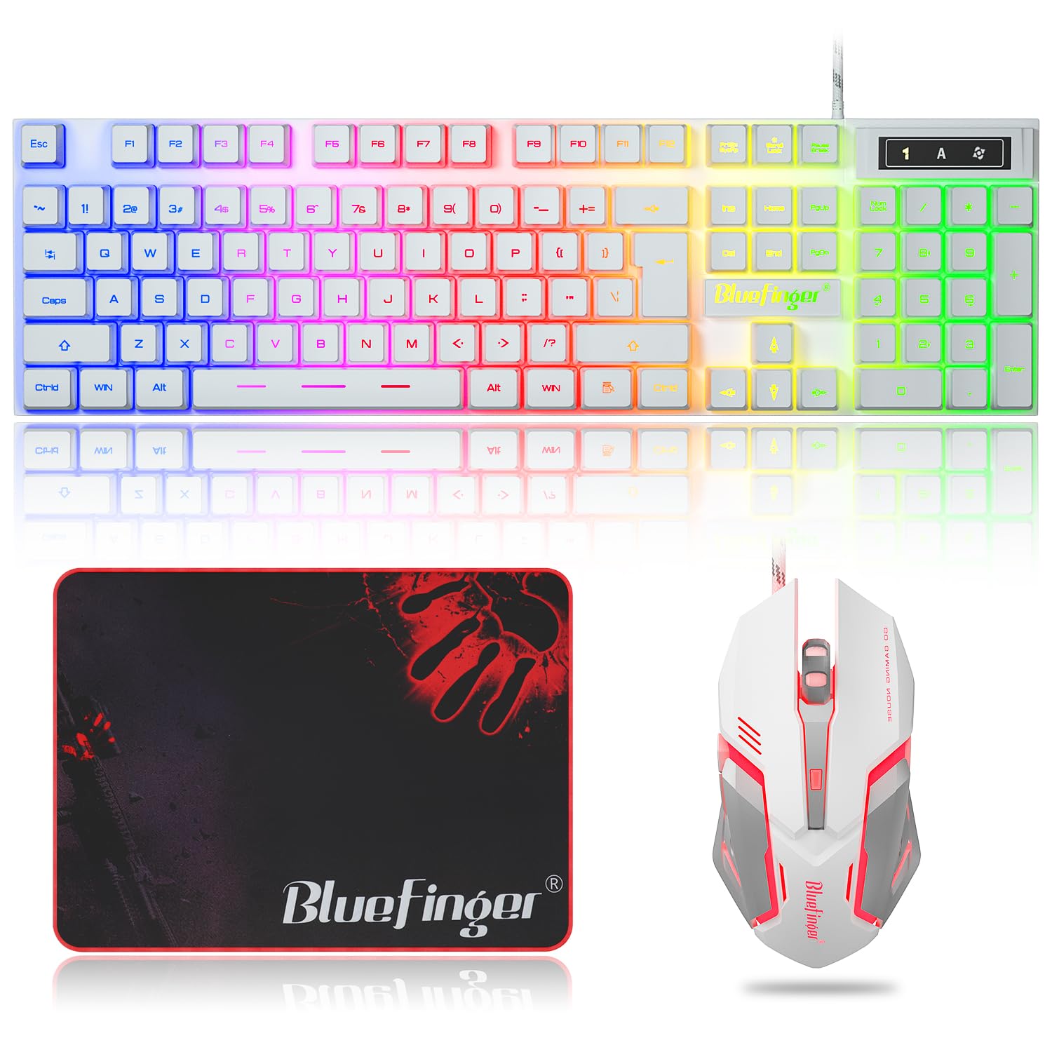 BlueFinger RGB Gaming Keyboard and Backlit Mouse Combo, USB Wired, LED Gaming Set for Laptop PC Computer Game and Work (Black)
