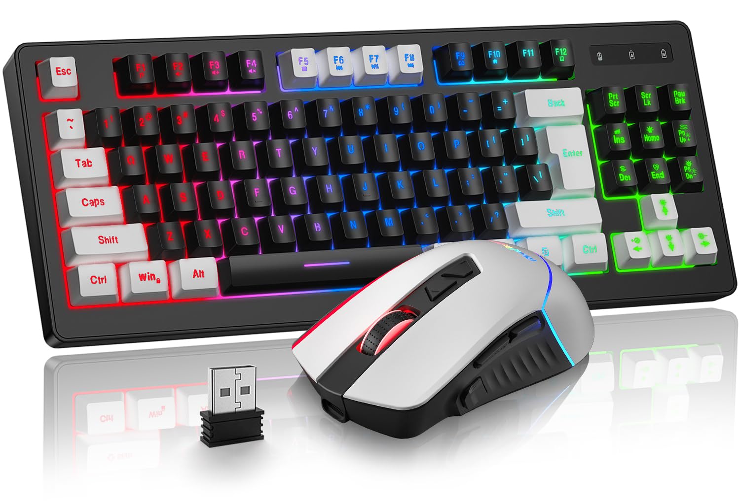RGB 87 Keys Gaming Keyboard and Backlit Mouse Combo,BlueFinger USB Wired Rainbow Keyboard,Gaming Keyboard Set for Laptop PC Computer Game and Work