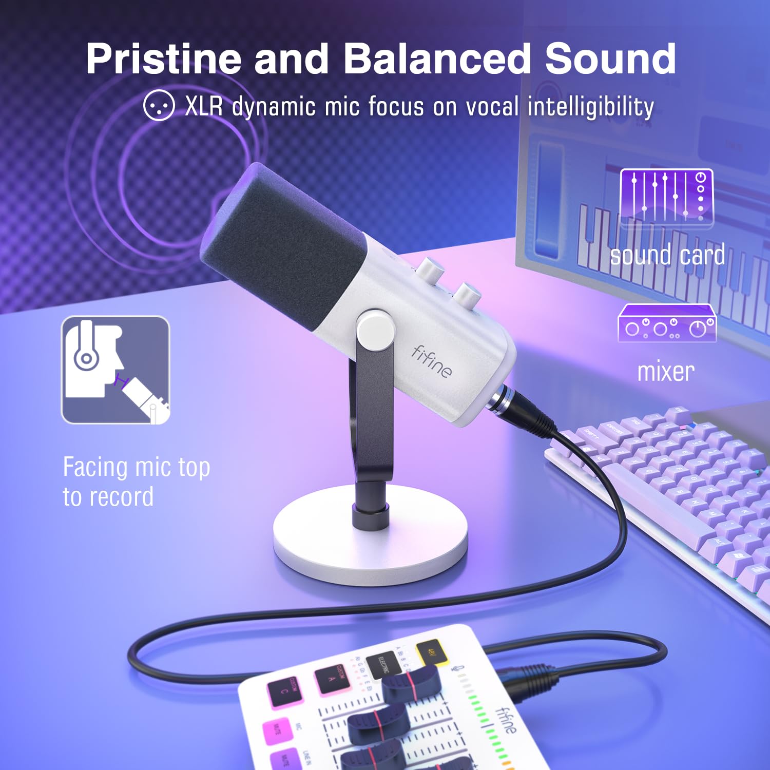 Fifine XLR/USB Dynamic Podcasting Microphone, Gaming Studio Computer PC Mic with RGB, Mute Button, Headphones Jack, Desktop Stand for Streaming Recording Vocal VoiceOver YouTube Singing-AM8