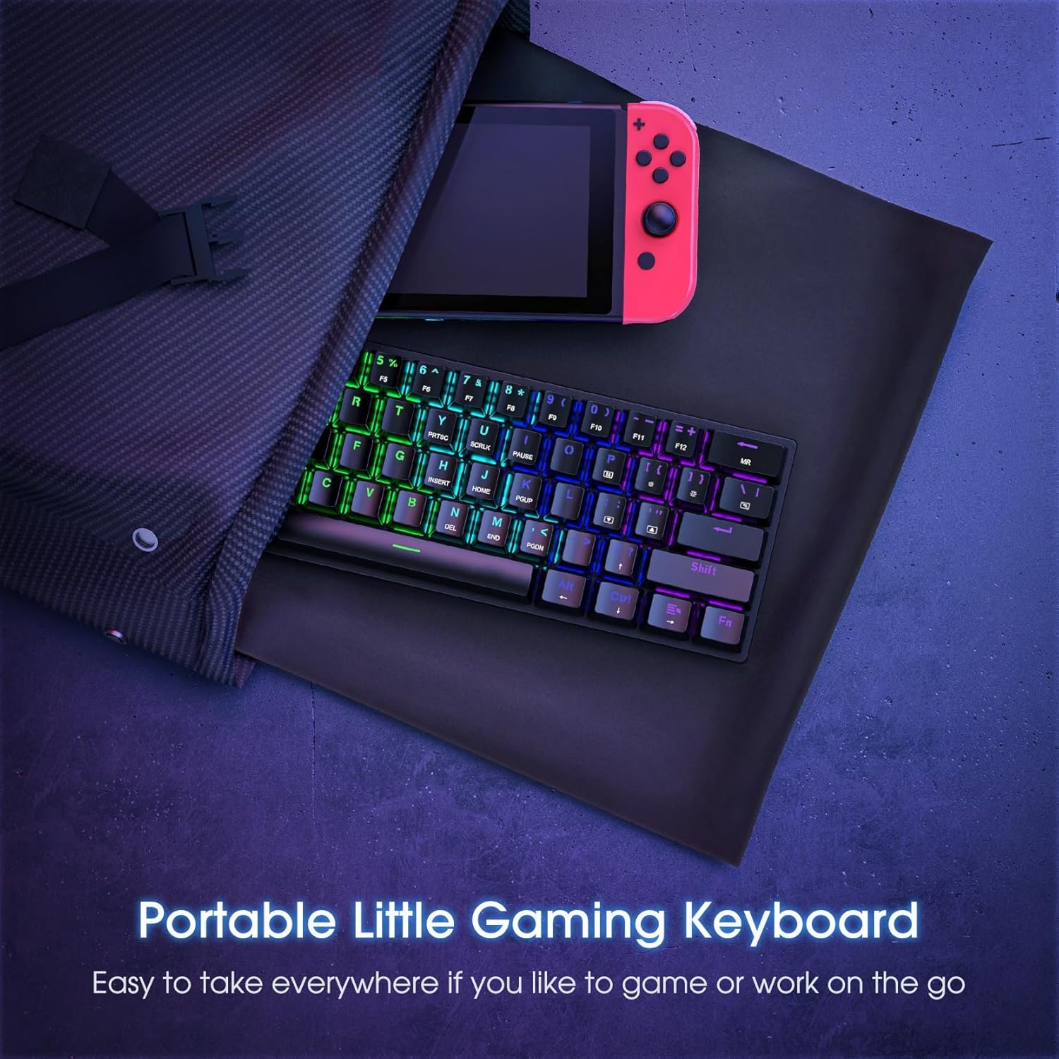 Portable 60% Mechanical Gaming Keyboard,60 Percent Wired Gamer Keyboard with Blue Switches,LED Customization Backlit,61 Keys Ultra-Compact Mini Office Keyboard for PC/Mac/Xbox,Easy to Carry On Trip