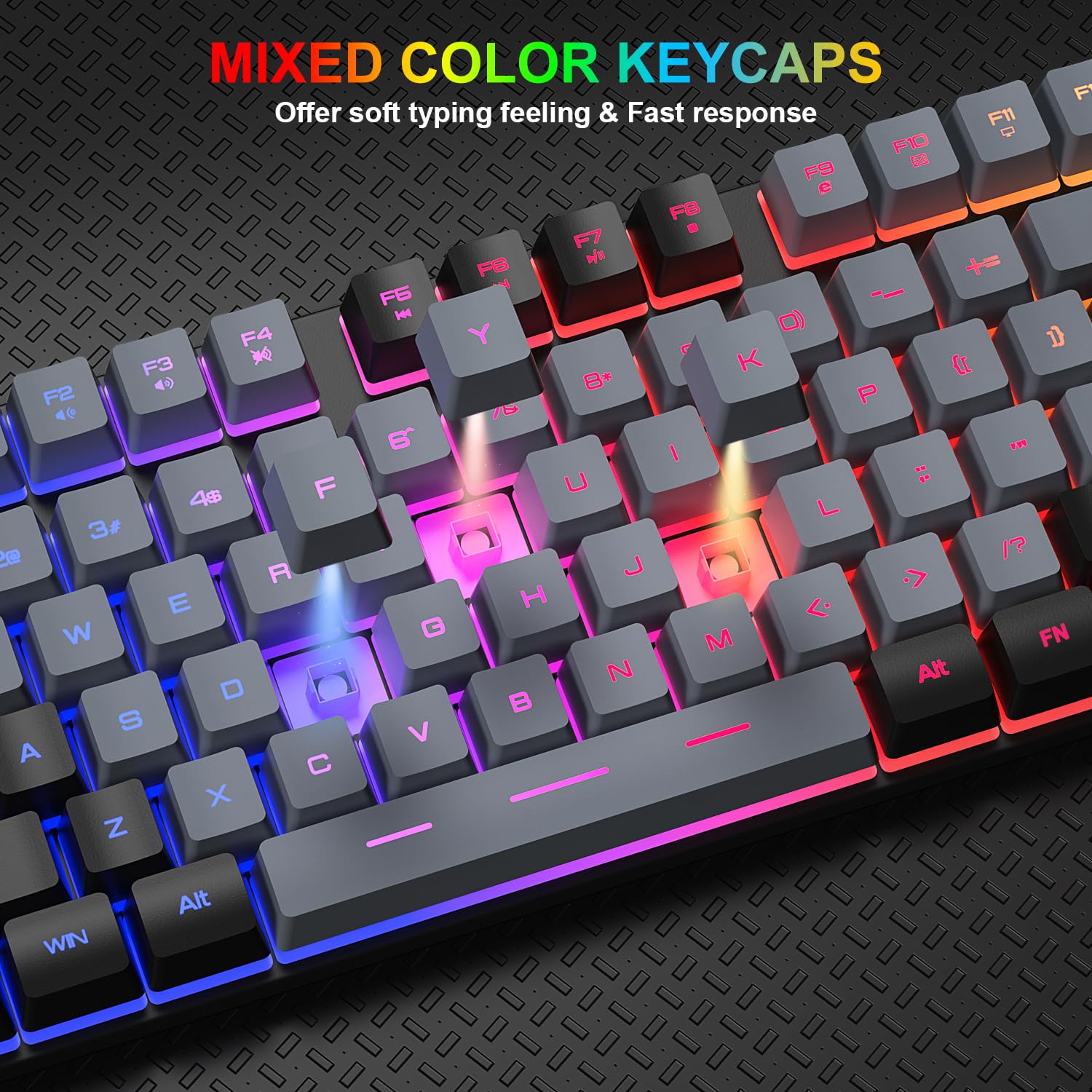 BlueFinger RGB Gaming Keyboard and Backlit Mouse Combo, USB Wired, LED Gaming Set for Laptop PC Computer Game and Work (Black)