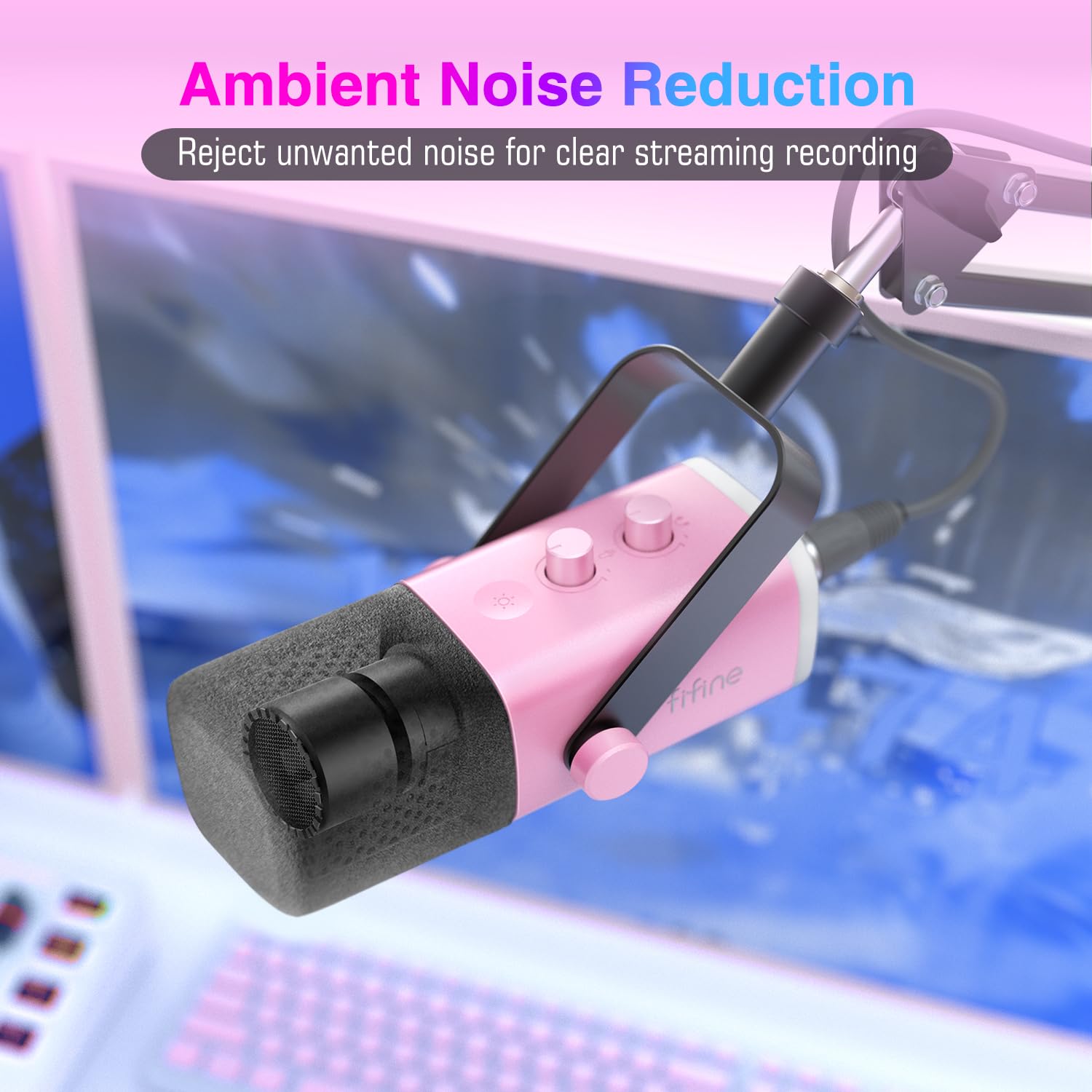 Fifine XLR/USB Dynamic Podcasting Microphone, Gaming Studio Computer PC Mic with RGB, Mute Button, Headphones Jack, Desktop Stand for Streaming Recording Vocal VoiceOver YouTube Singing-AM8