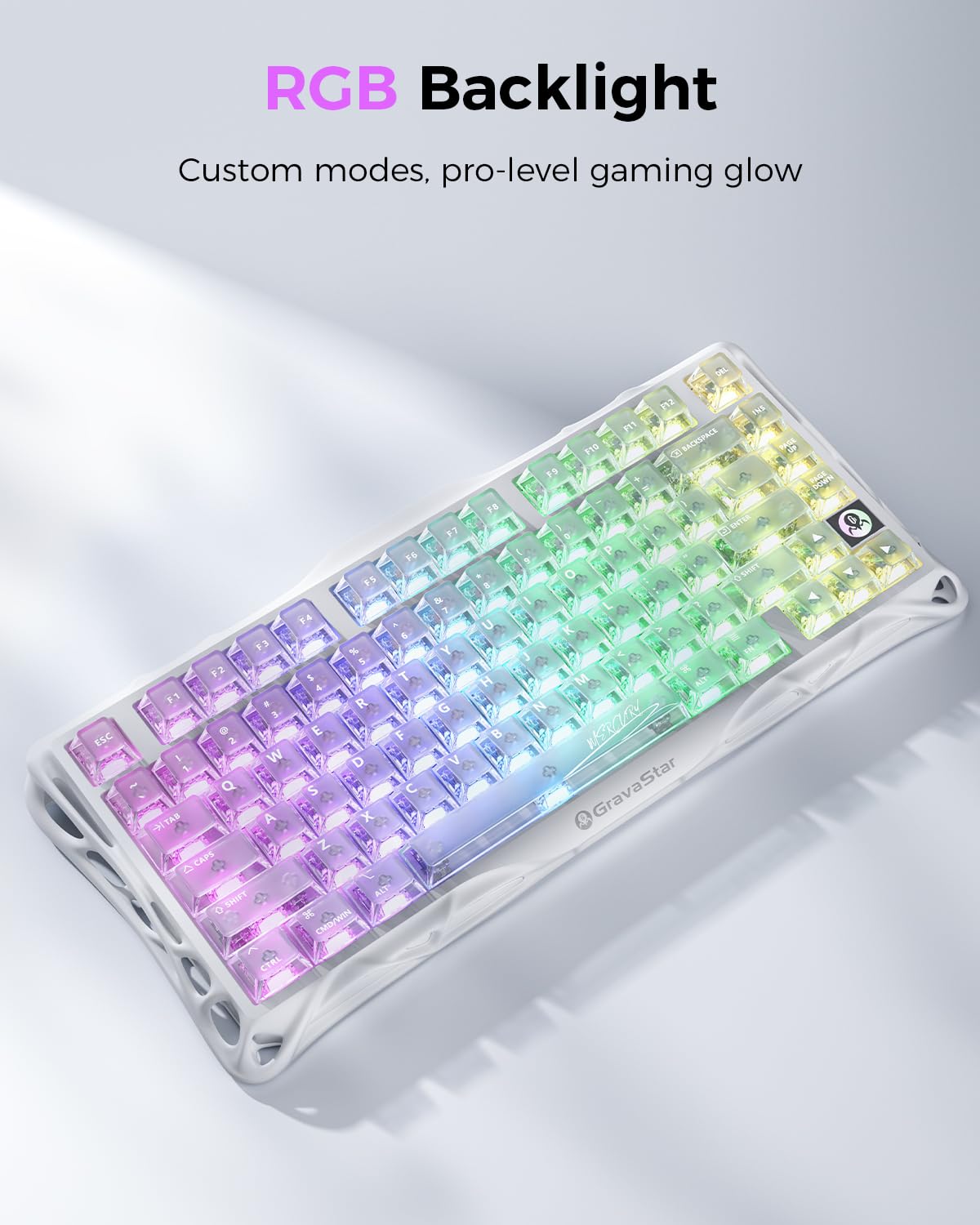 GravaStar Mercury K1 Lite Mechanical Gaming Keyboard, 75% Gasket Hot Swappable Custom Keyboard, Pre-lubed Linear Switches Mechanical Keyboard, RGB Backlit Wireless Keyboard - Transparent Black