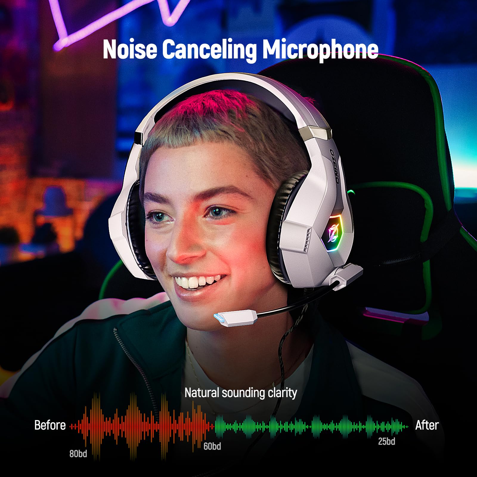 Ozeino Gaming Headset for Ps5 Ps4 PC, Over Ear Gaming Headphones with Noise Cancelling Microphone RGB Light, Deep Bass Stereo Sound Headset for Xbox Series X/S, Switch, Laptop, Mac, Phone