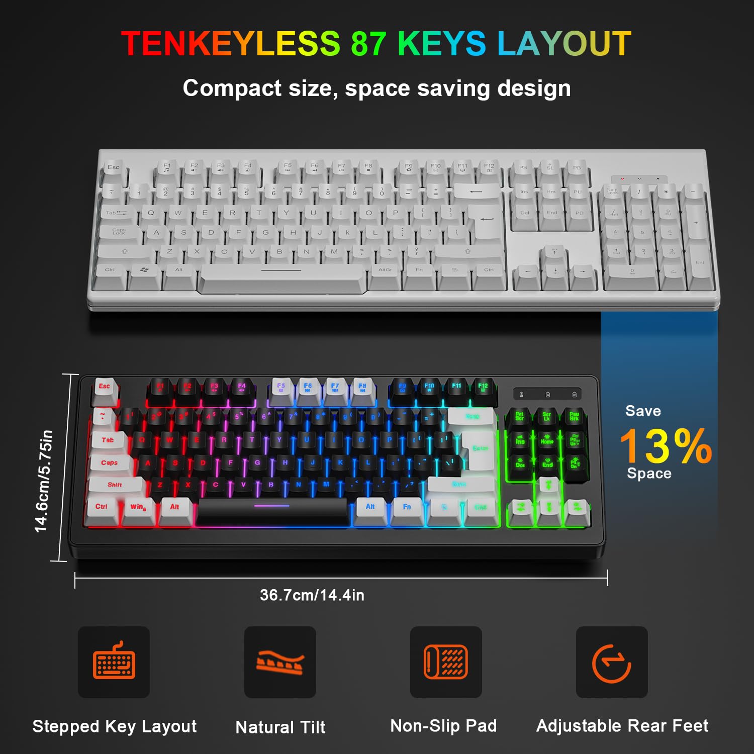 RGB 87 Keys Gaming Keyboard and Backlit Mouse Combo,BlueFinger USB Wired Rainbow Keyboard,Gaming Keyboard Set for Laptop PC Computer Game and Work