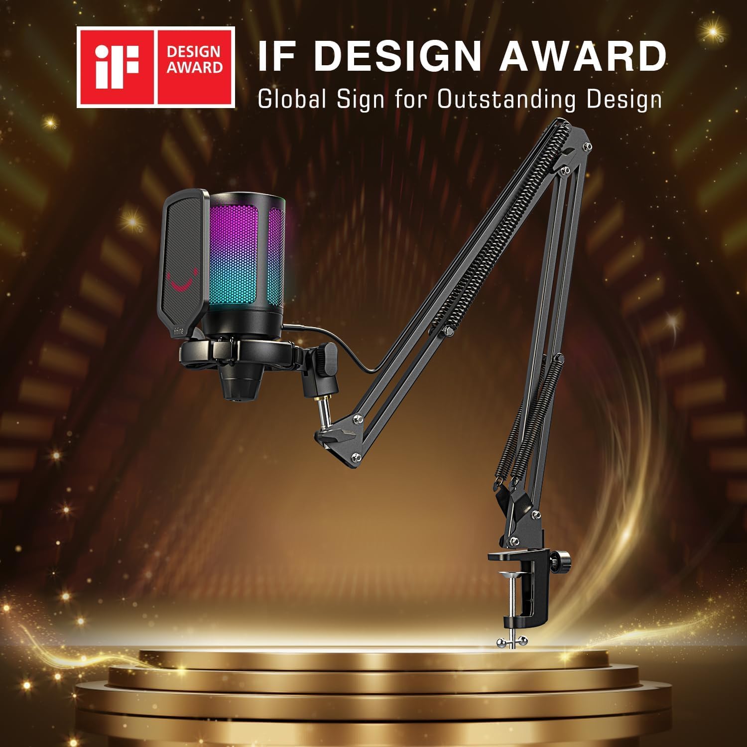 Fifine Gaming Microphone for PC Computer, USB Streaming Condenser Mic Kit with RGB, Quick Mute, Gain Knob, Boom Arm Stand, Pop Filter for Podcasts YouTube Discord-A6T