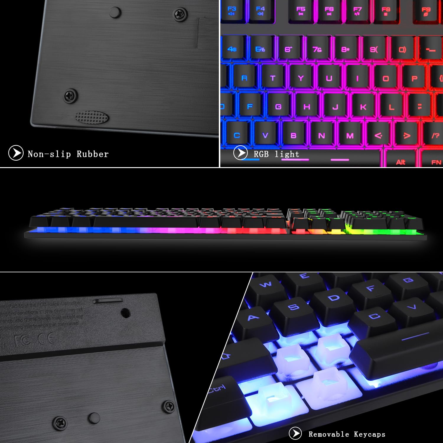 BlueFinger RGB Gaming Keyboard and Backlit Mouse Combo, USB Wired, LED Gaming Set for Laptop PC Computer Game and Work (Black)