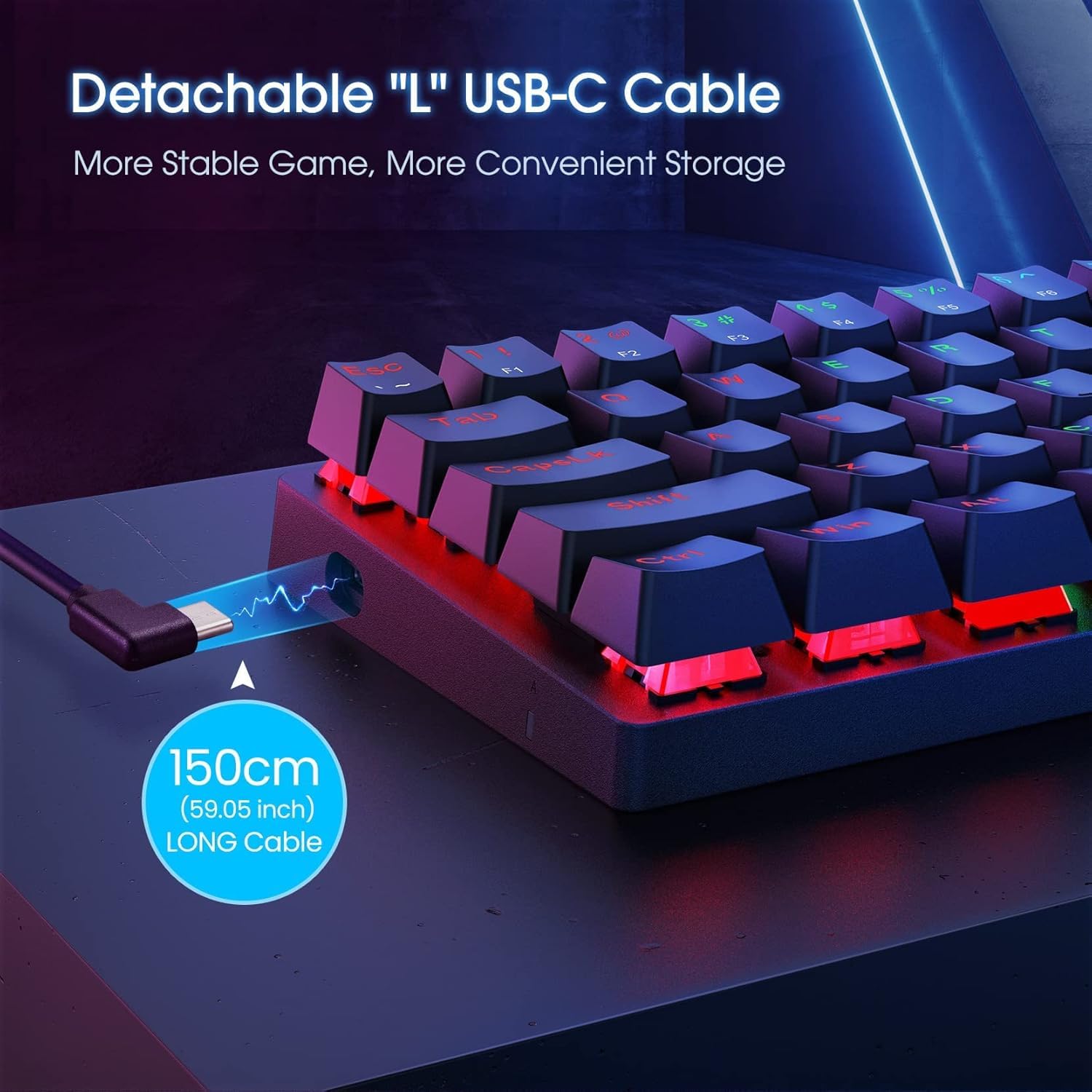 Portable 60% Mechanical Gaming Keyboard,60 Percent Wired Gamer Keyboard with Blue Switches,LED Customization Backlit,61 Keys Ultra-Compact Mini Office Keyboard for PC/Mac/Xbox,Easy to Carry On Trip
