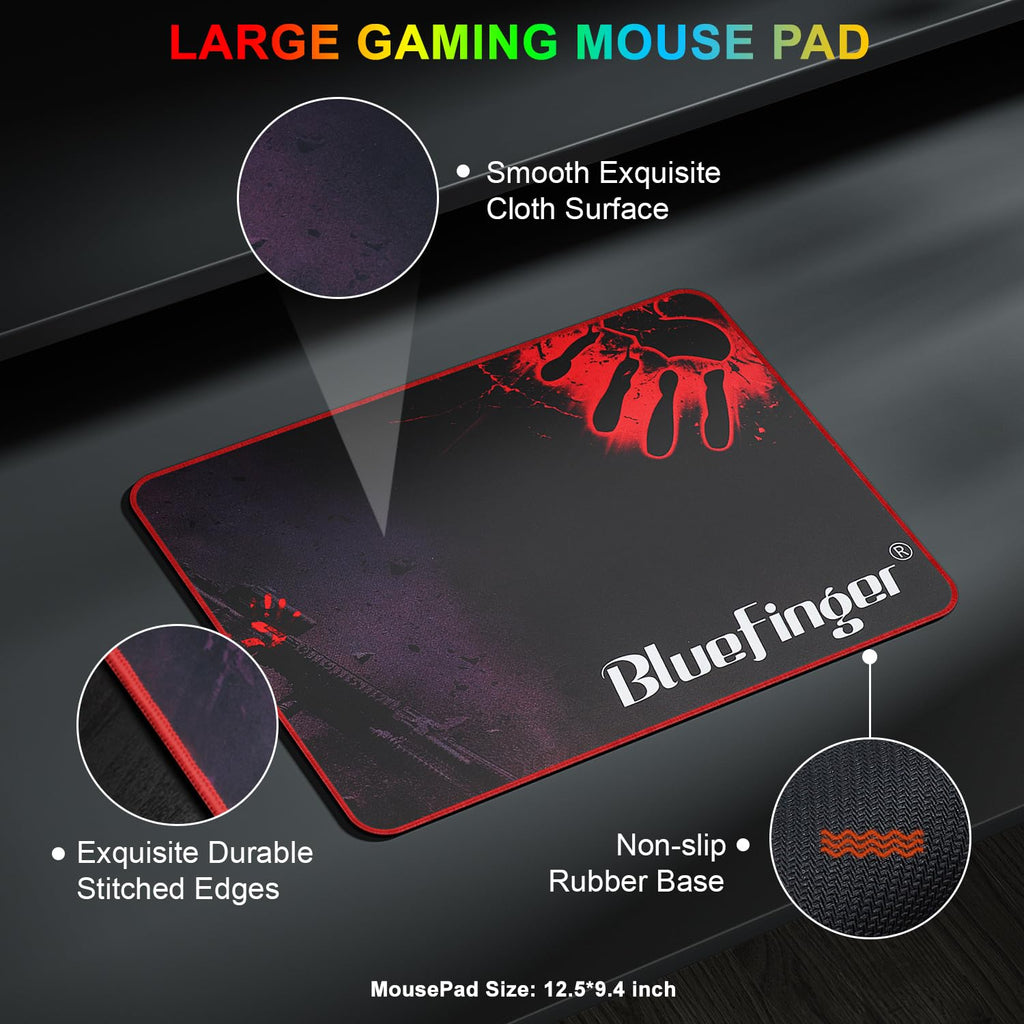 BlueFinger RGB Gaming Keyboard and Backlit Mouse Combo, USB Wired, LED Gaming Set for Laptop PC Computer Game and Work (Black)