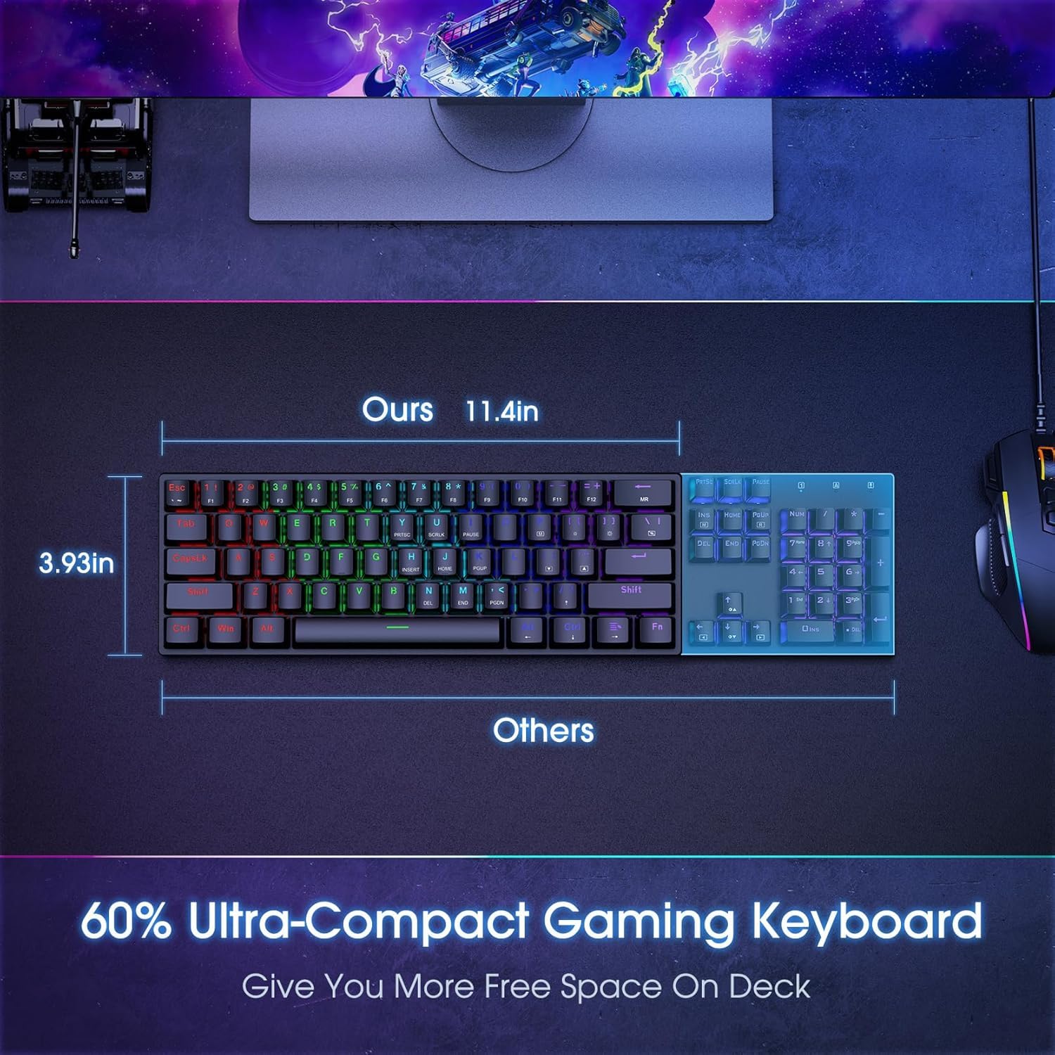 Portable 60% Mechanical Gaming Keyboard,60 Percent Wired Gamer Keyboard with Blue Switches,LED Customization Backlit,61 Keys Ultra-Compact Mini Office Keyboard for PC/Mac/Xbox,Easy to Carry On Trip