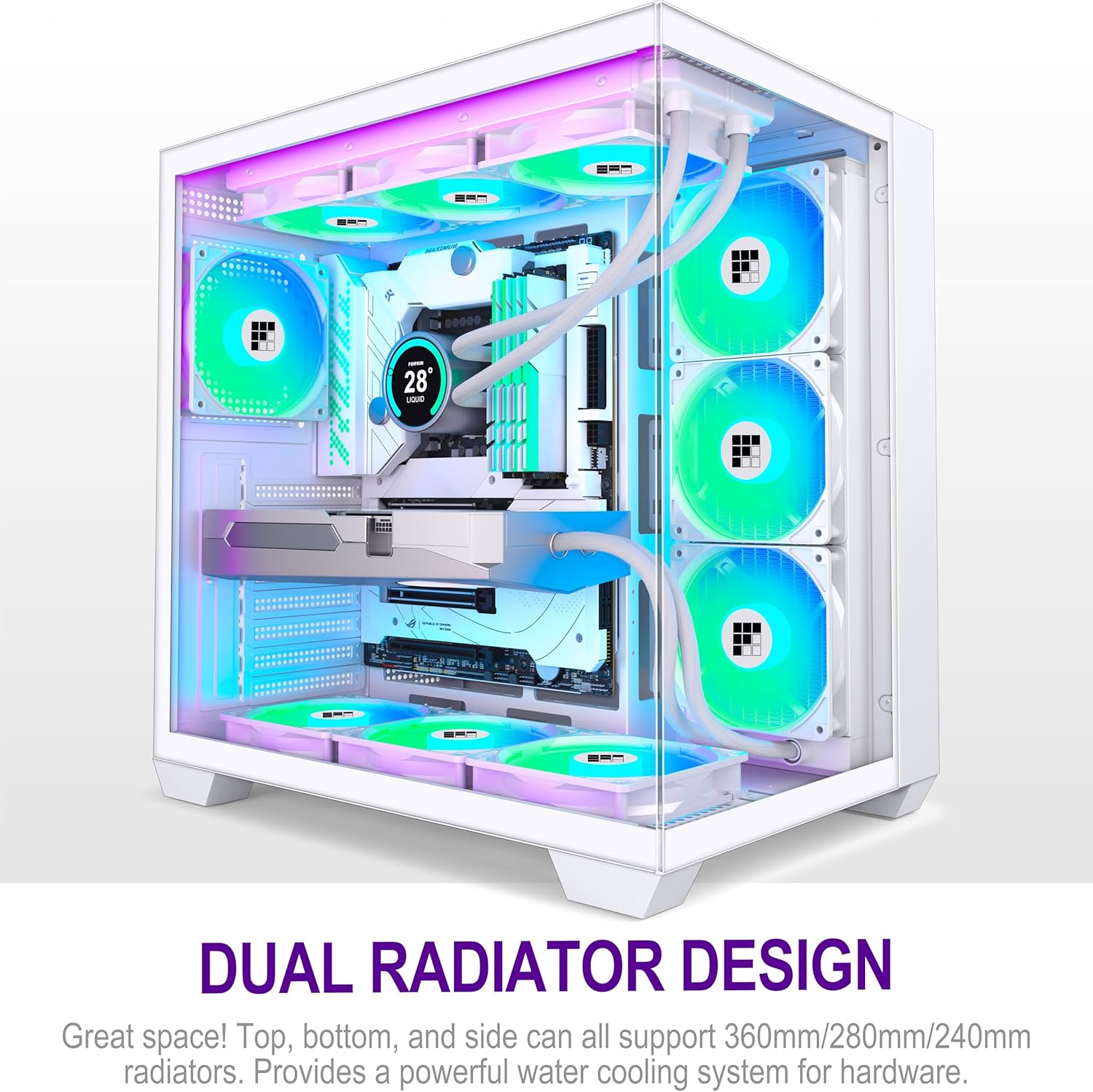 FOIFKIN F600 PC Case - Pre-Installed 7 PWM ARGB Fan, ATX Mid-Tower Gaming PC Case, 270° Panoramic Glass with Type-C, FOIFKIN (White, F600)