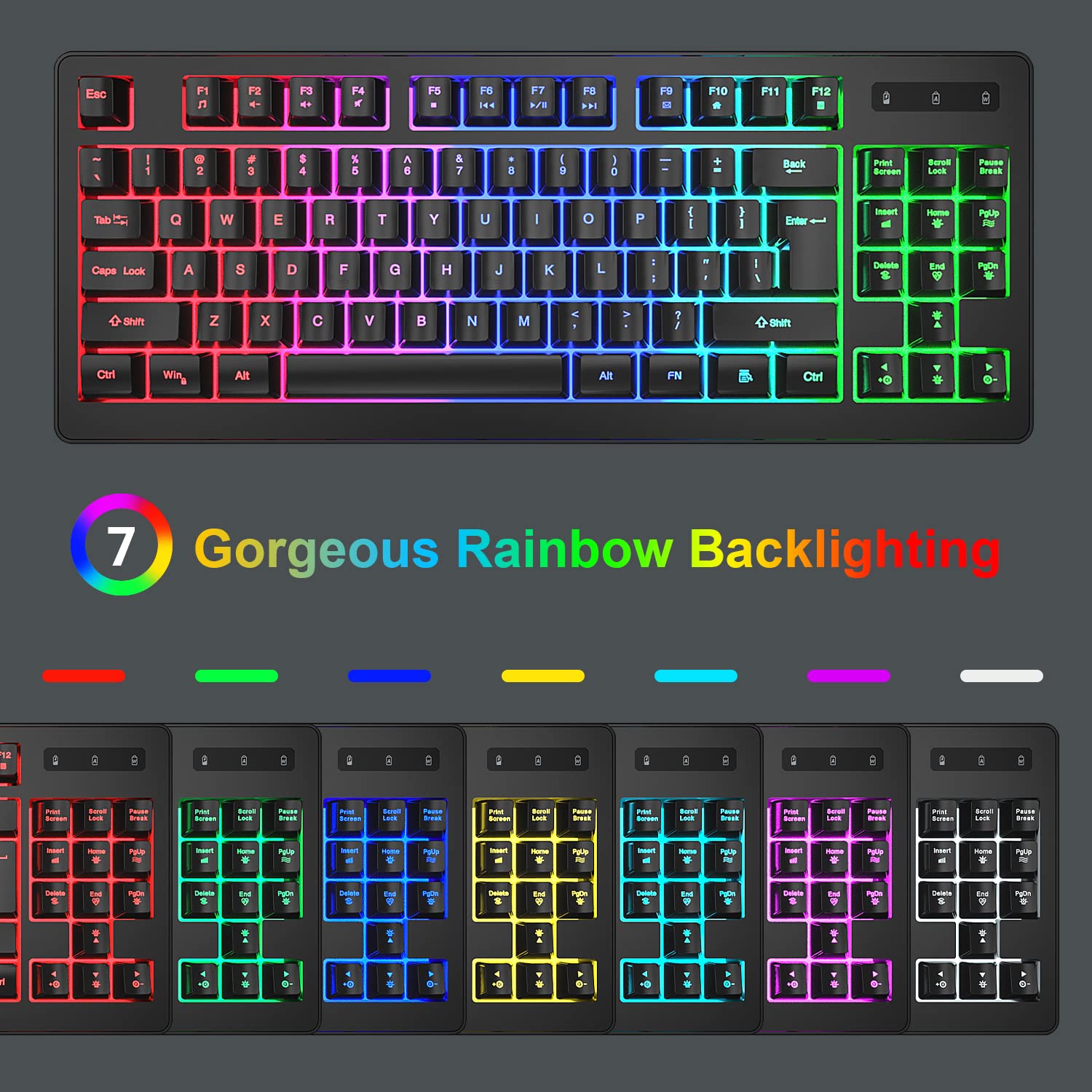 RGB 87 Keys Gaming Keyboard and Backlit Mouse Combo,BlueFinger USB Wired Rainbow Keyboard,Gaming Keyboard Set for Laptop PC Computer Game and Work