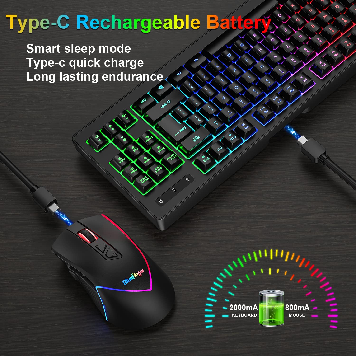 RGB 87 Keys Gaming Keyboard and Backlit Mouse Combo,BlueFinger USB Wired Rainbow Keyboard,Gaming Keyboard Set for Laptop PC Computer Game and Work
